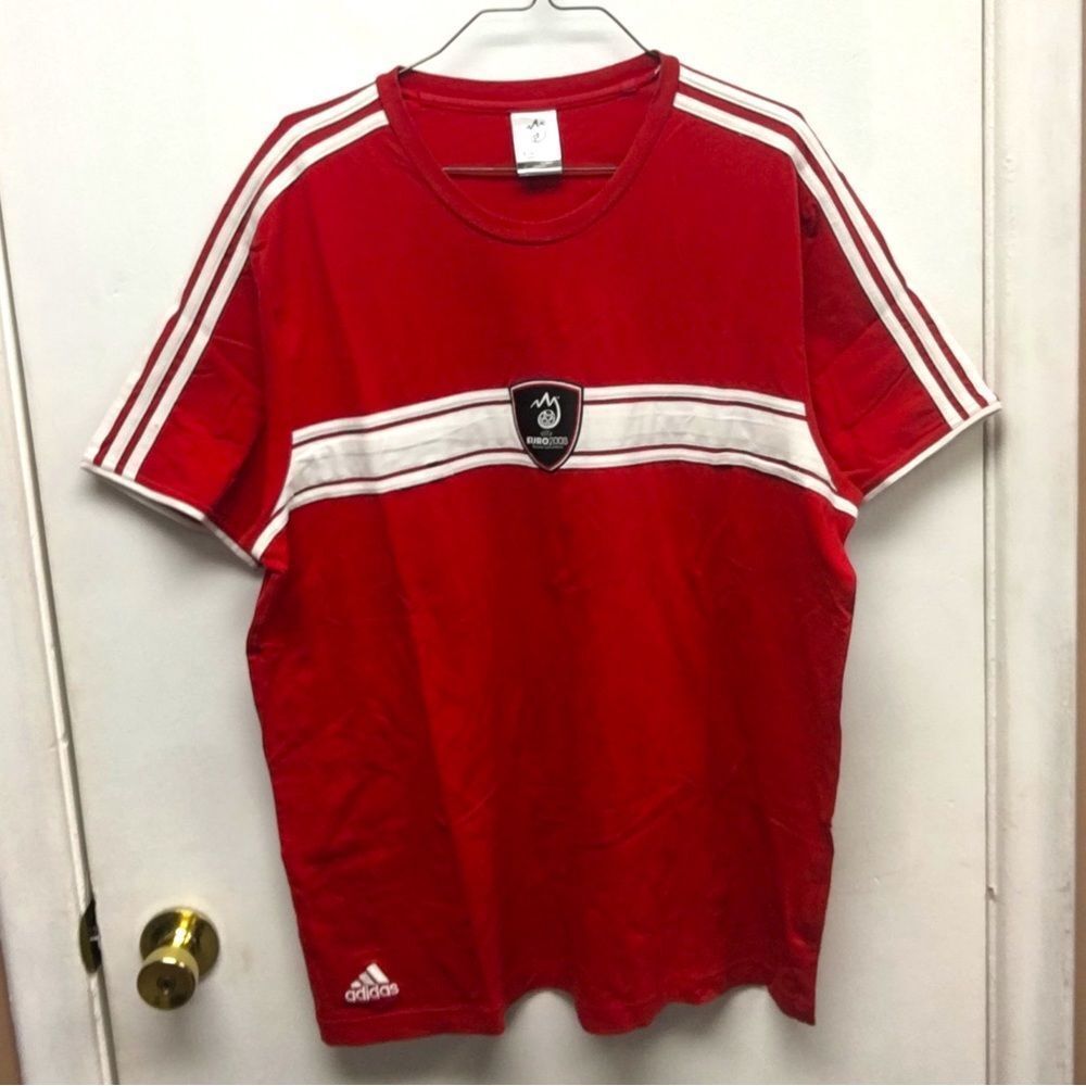Adidas UEFA Euro 2008 Red Stripped Mens size Large Austria - Switzerland